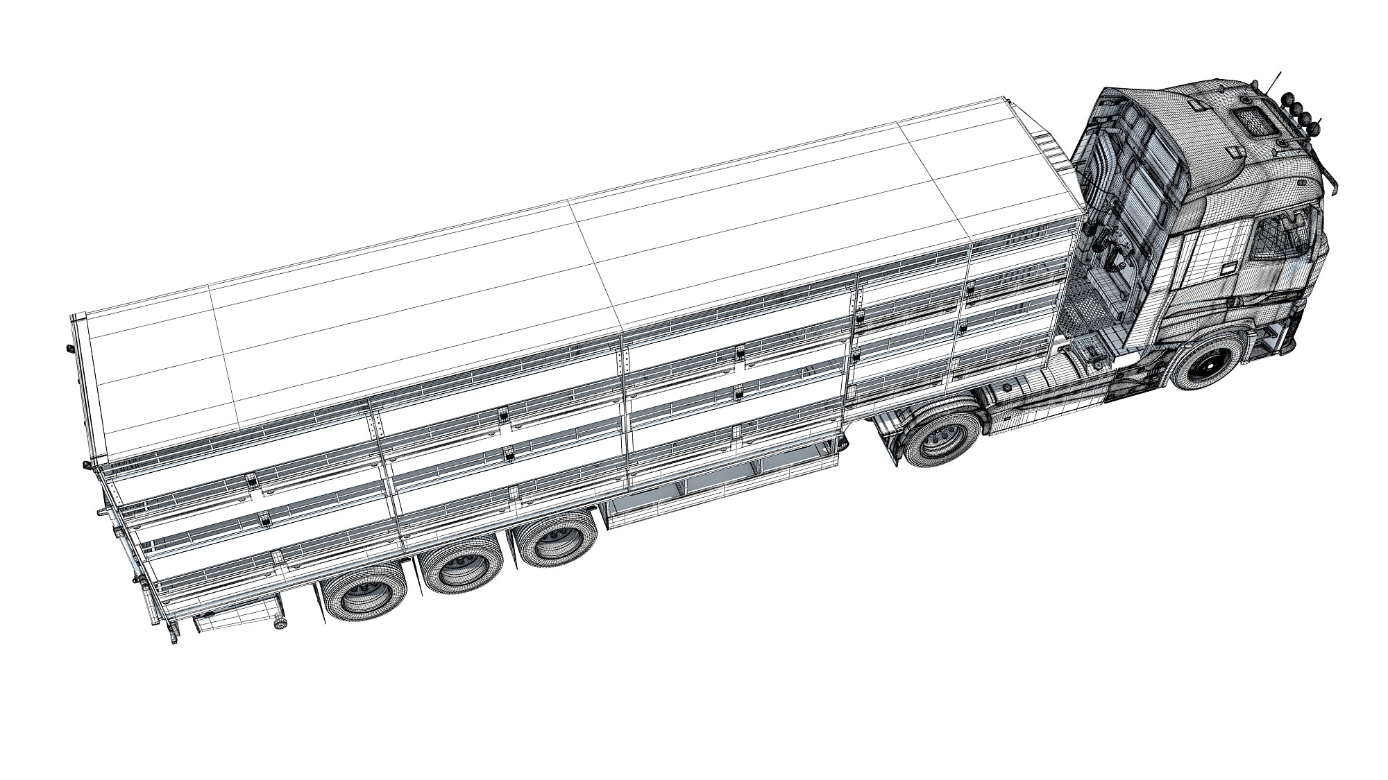 3D Truck with Animal Transporter Trailer