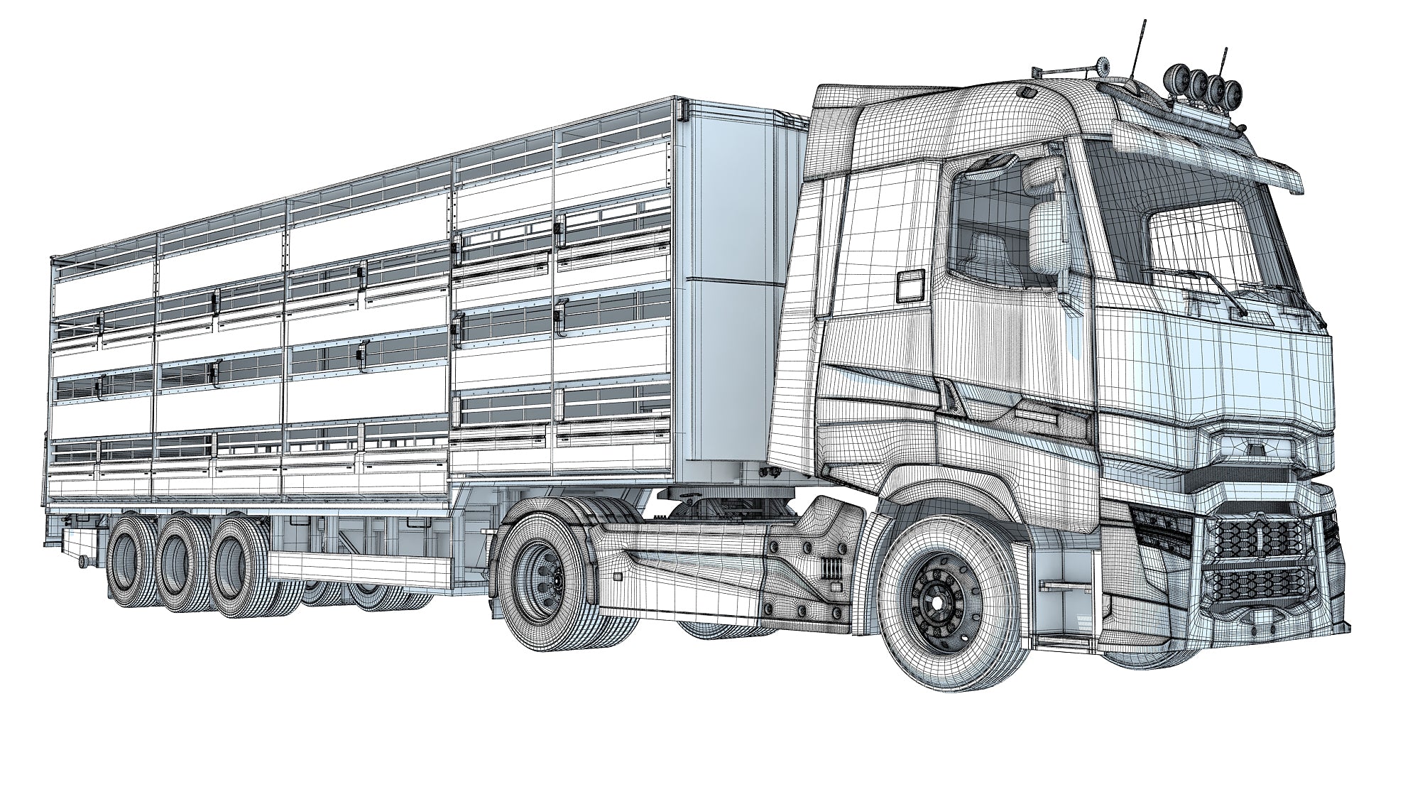 3D Truck with Animal Transporter Trailer