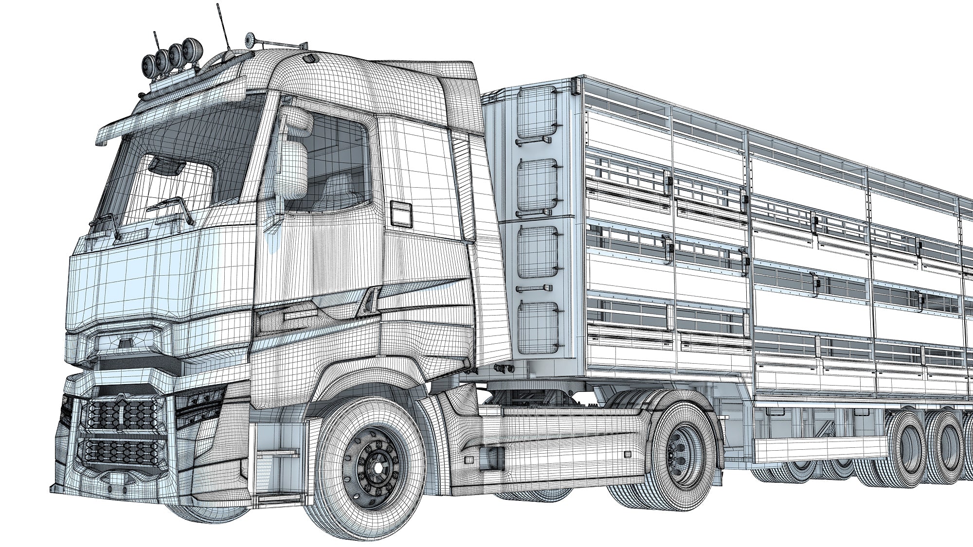 3D Truck with Animal Transporter Trailer