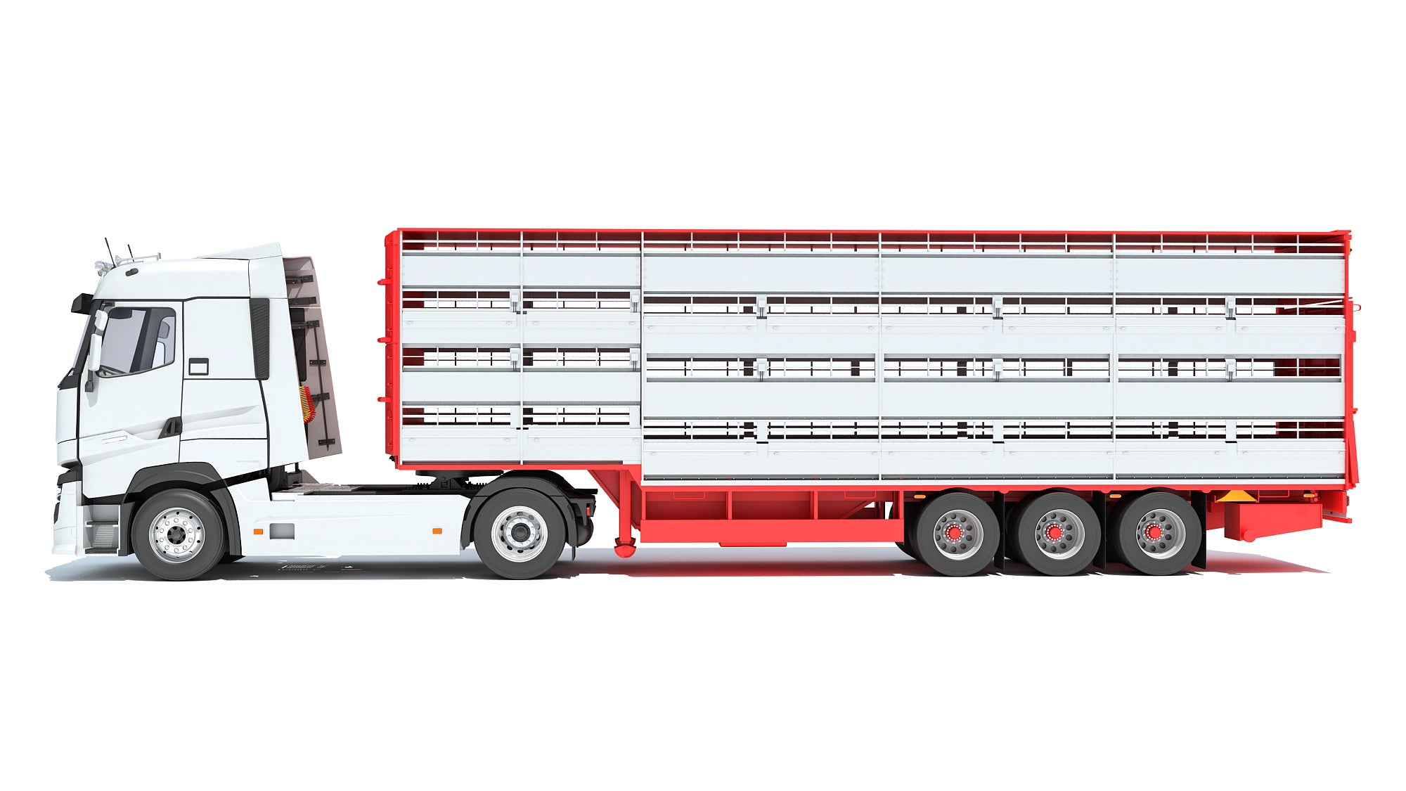 3D Truck with Animal Transporter Trailer