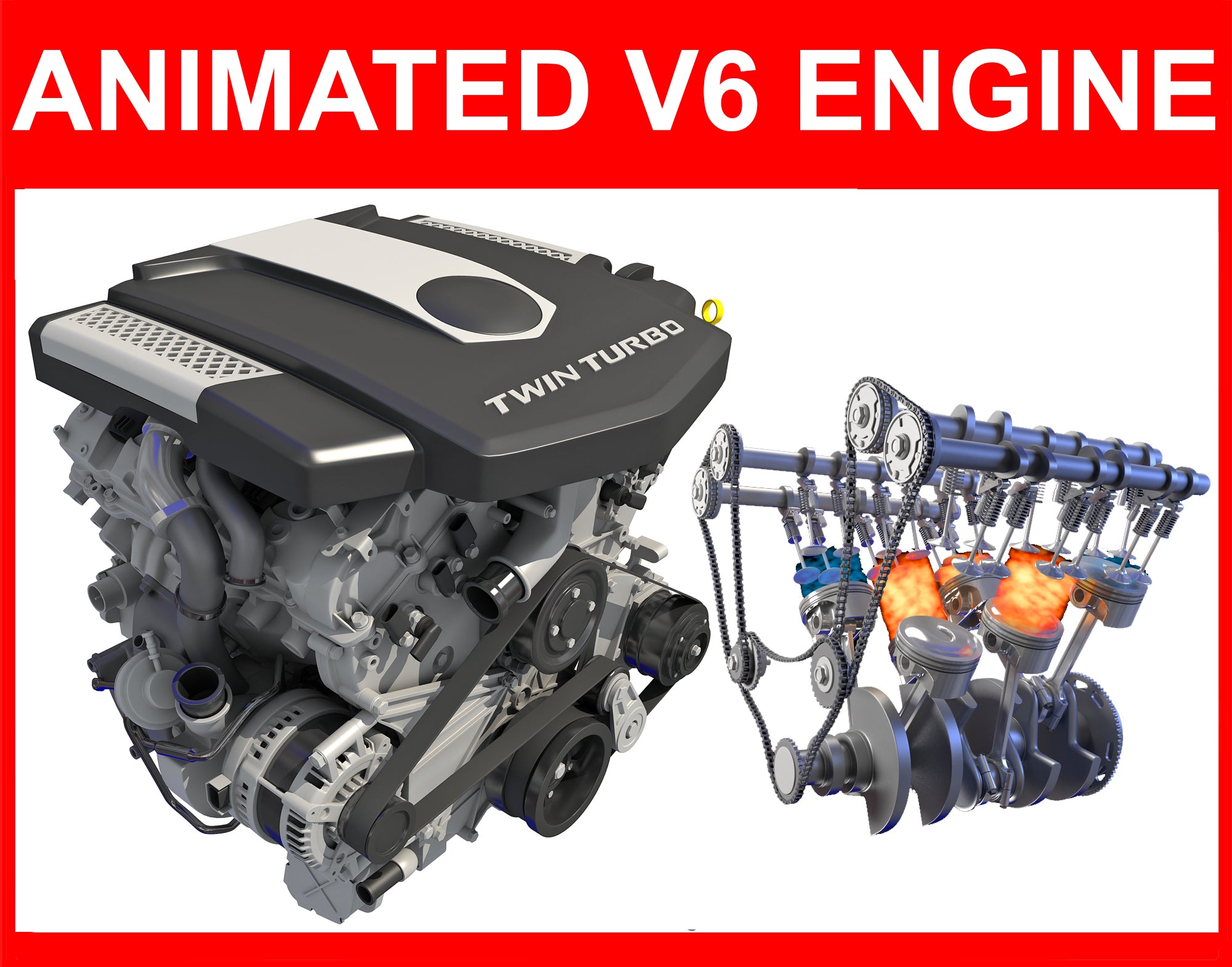 Animated V6 Engine with Ignition