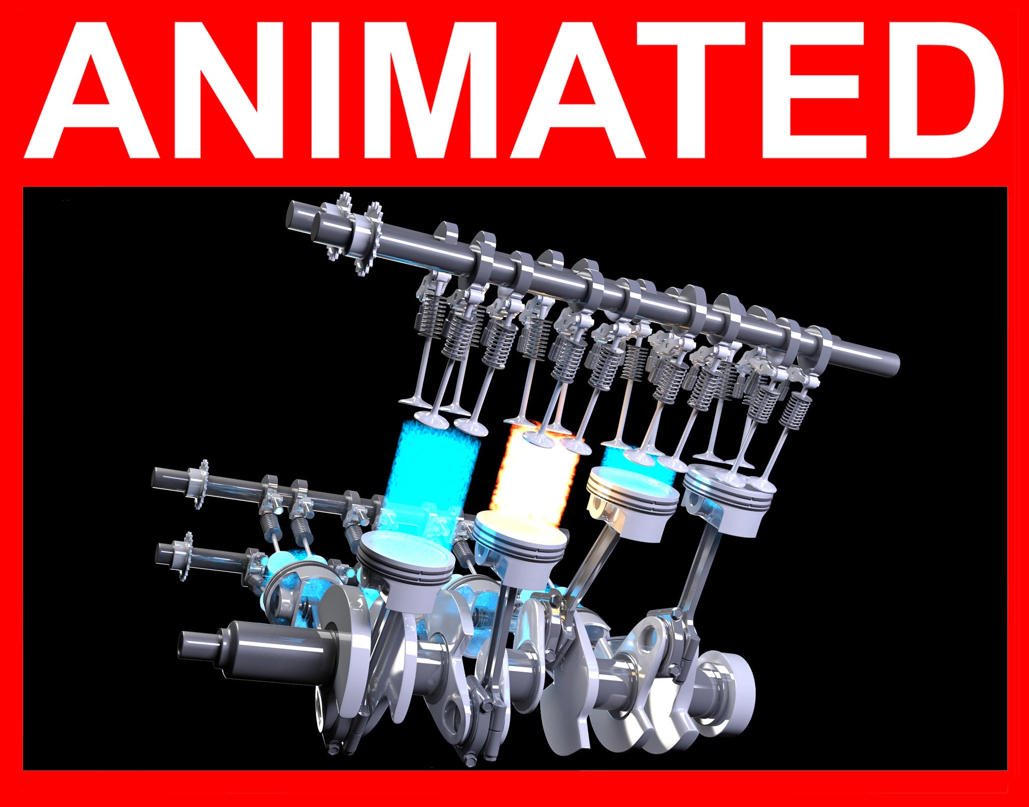 Animated V8 Engine Gasoline Ignition