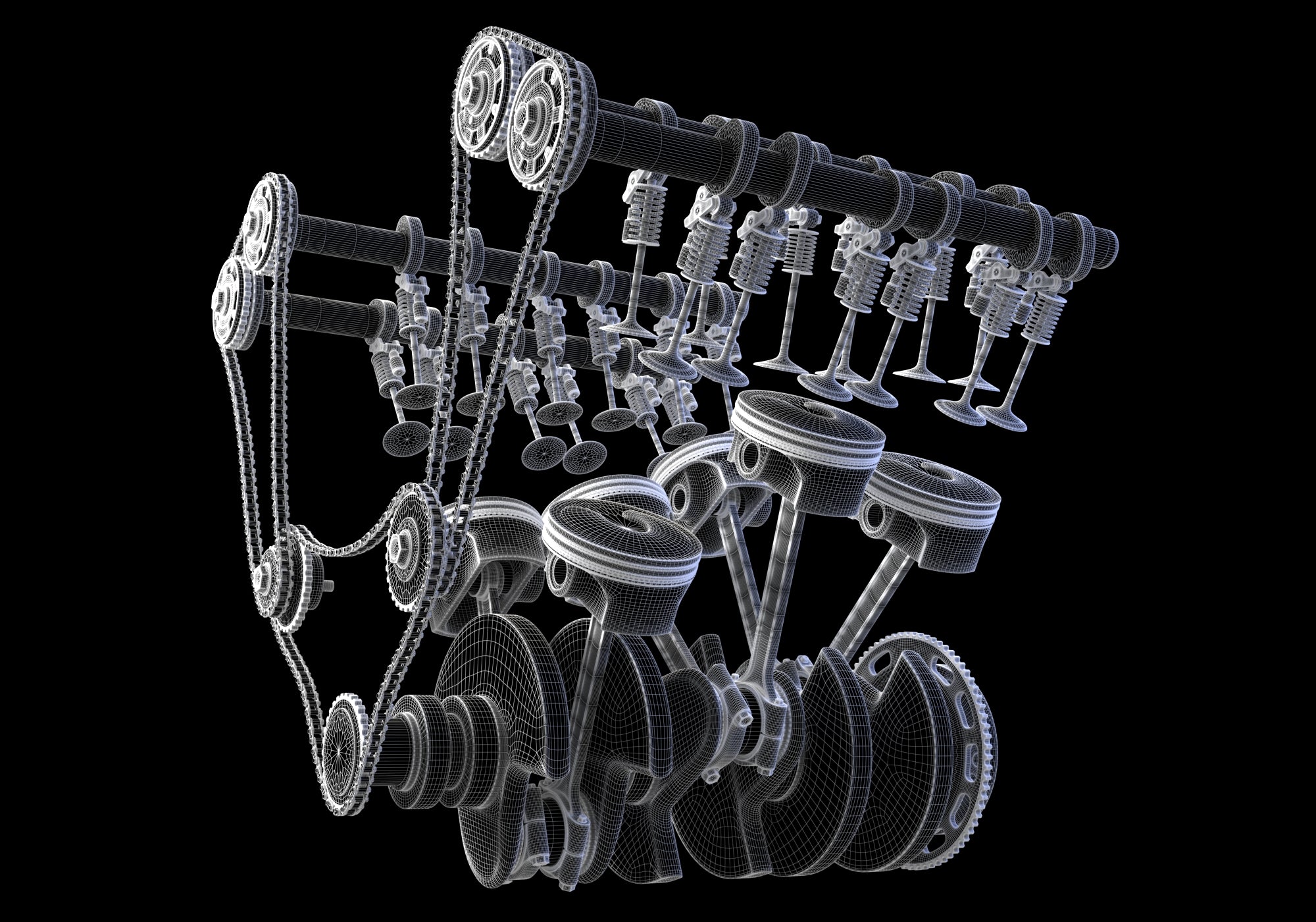 Animated V6 Engine with Ignition
