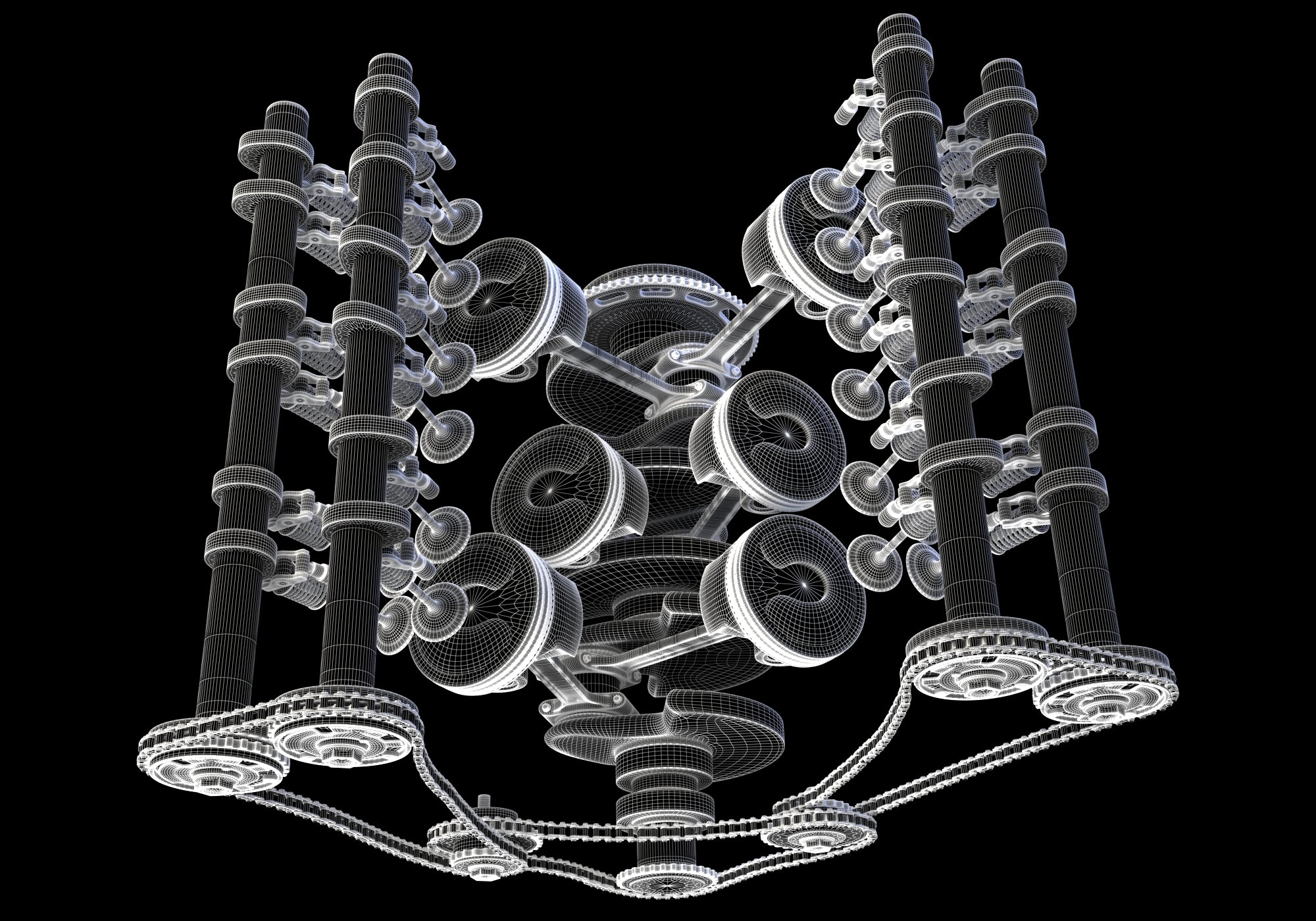 Animated V6 Engine with Ignition