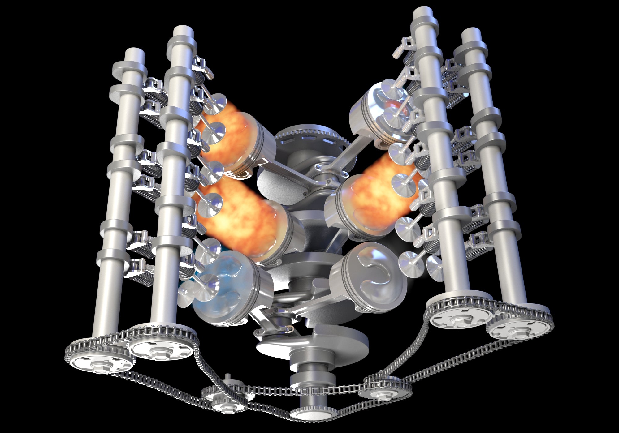 Animated V6 Engine with Ignition