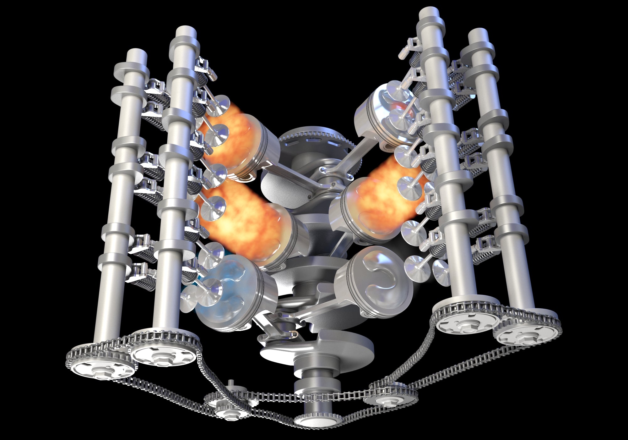 Sectioned V6 Engine with Ignition - 3D Model by 3D Horse
