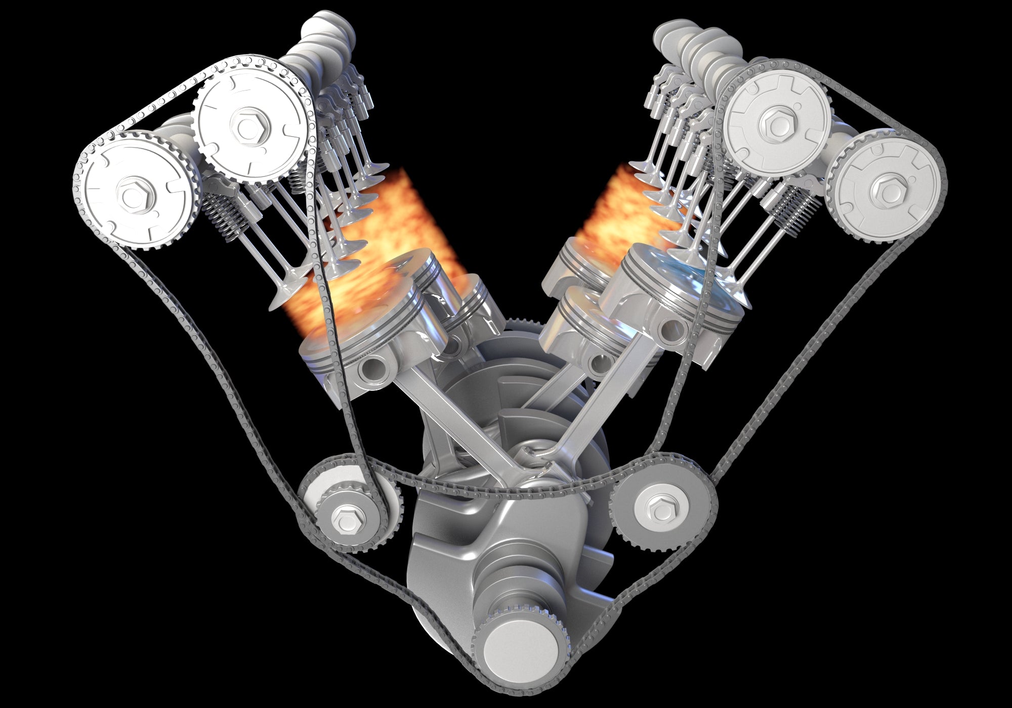Animated V6 Engine with Gasoline Ignition