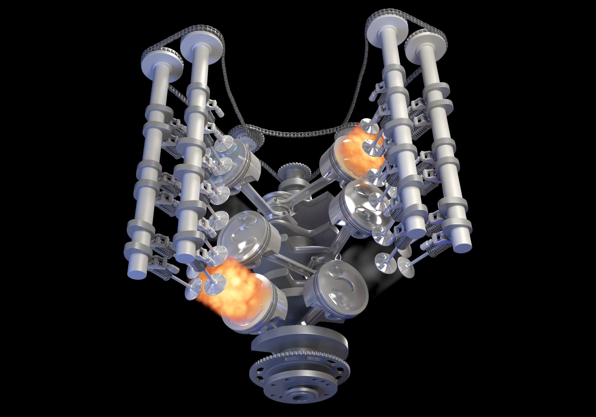 Animated V6 Engine with Gasoline Ignition