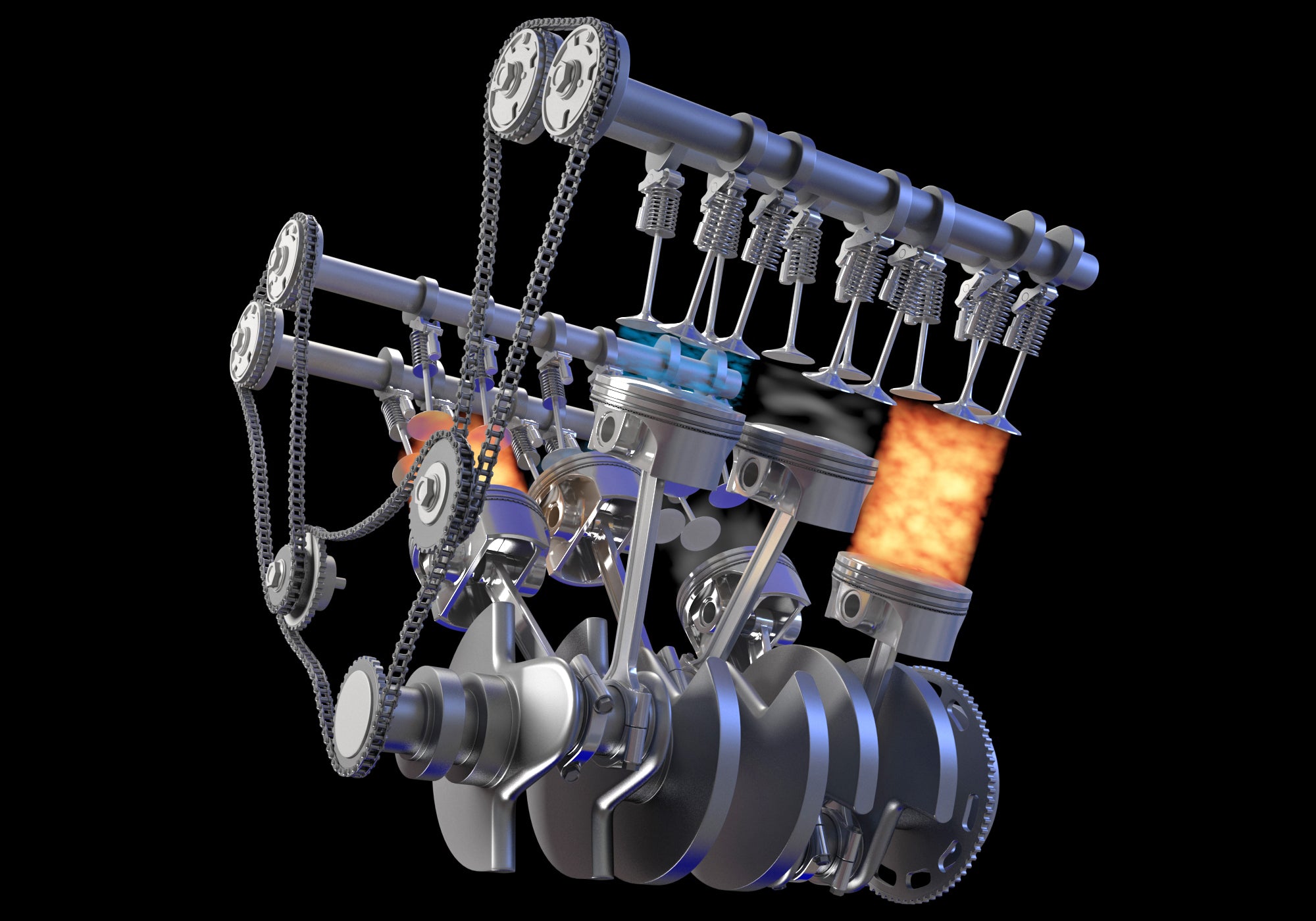 Animated V6 Engine with Ignition