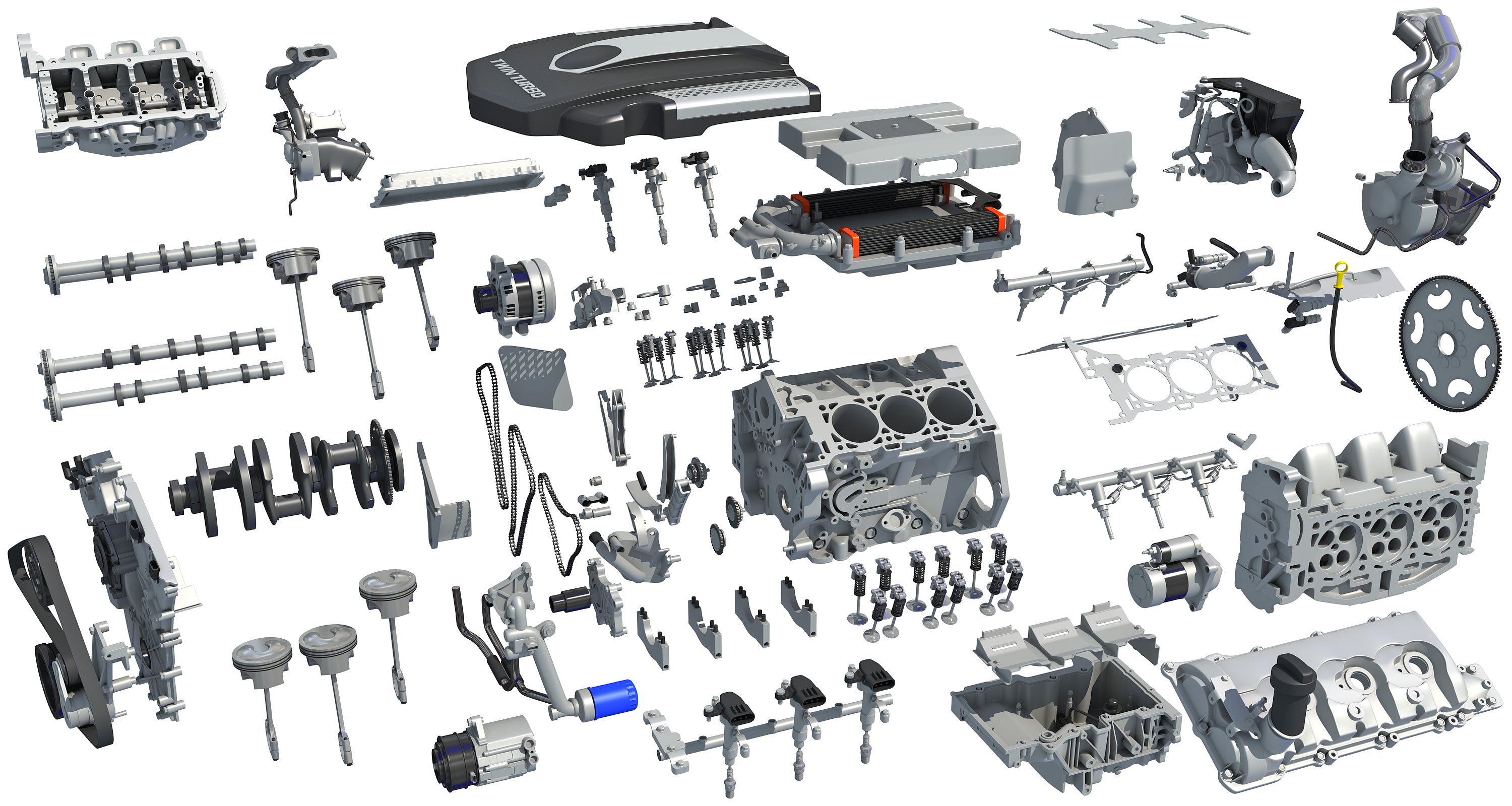 Engine: structure and name of parts / Gradual engine disassembly in 3D  animation 