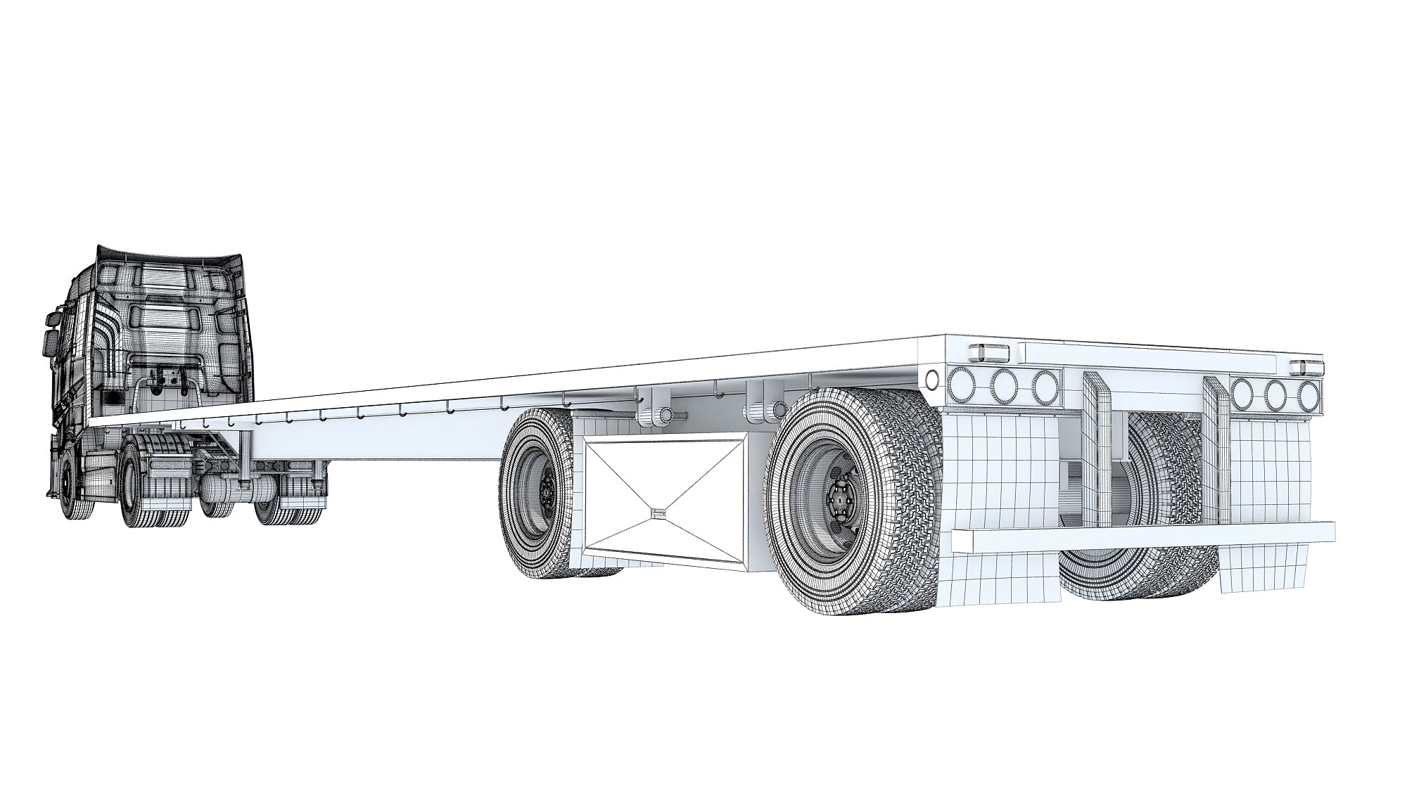 3D Truck with Flatbed Trailer