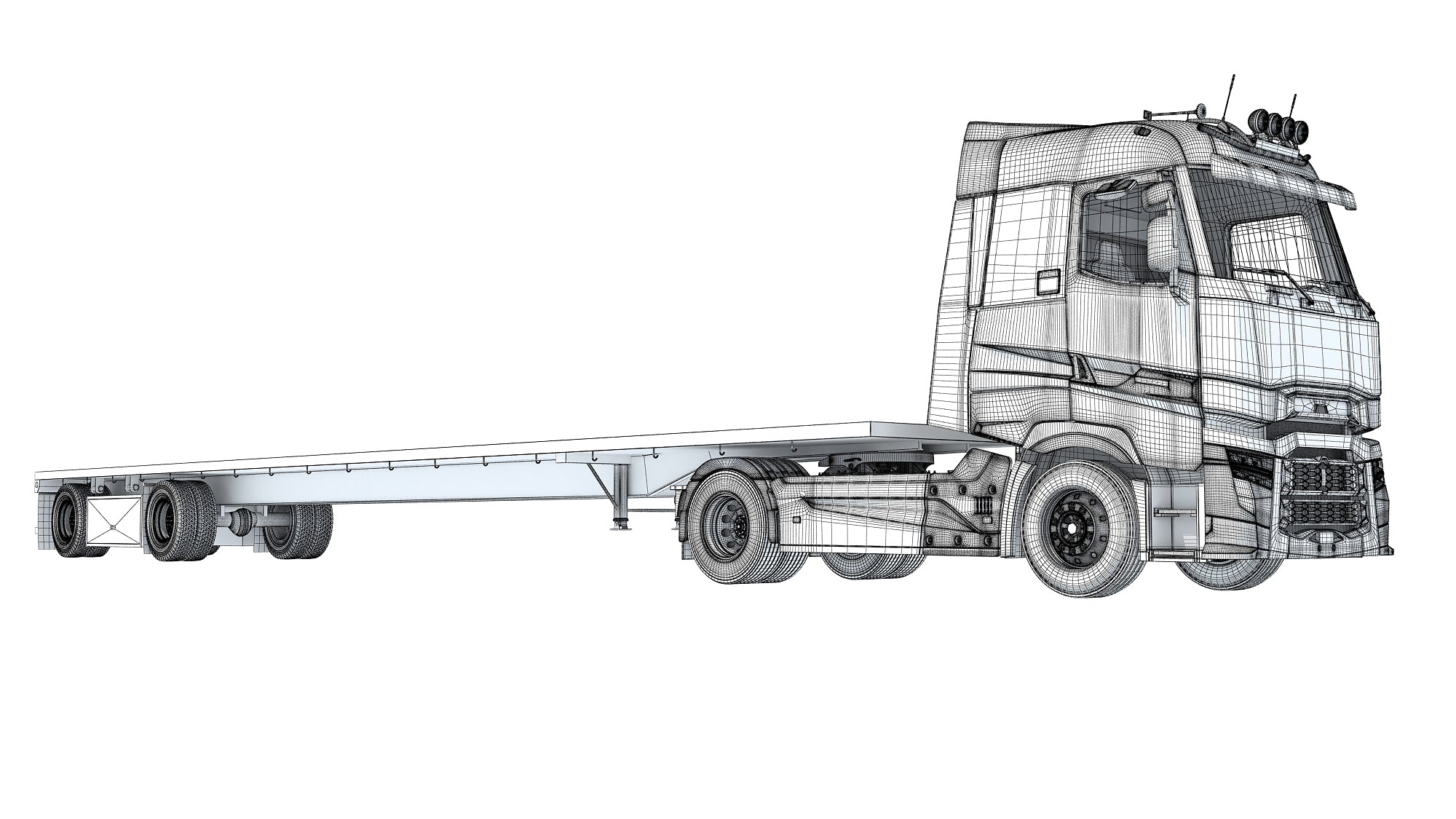 3D Truck with Flatbed Trailer