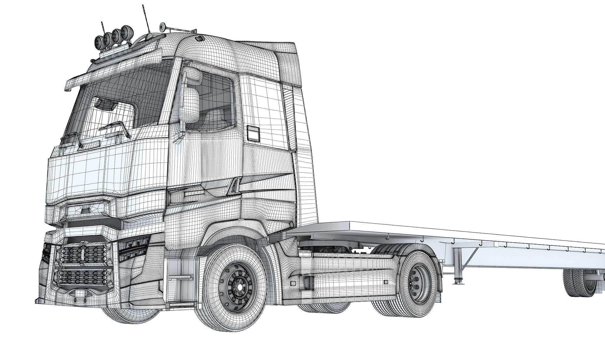 3D Truck with Flatbed Trailer