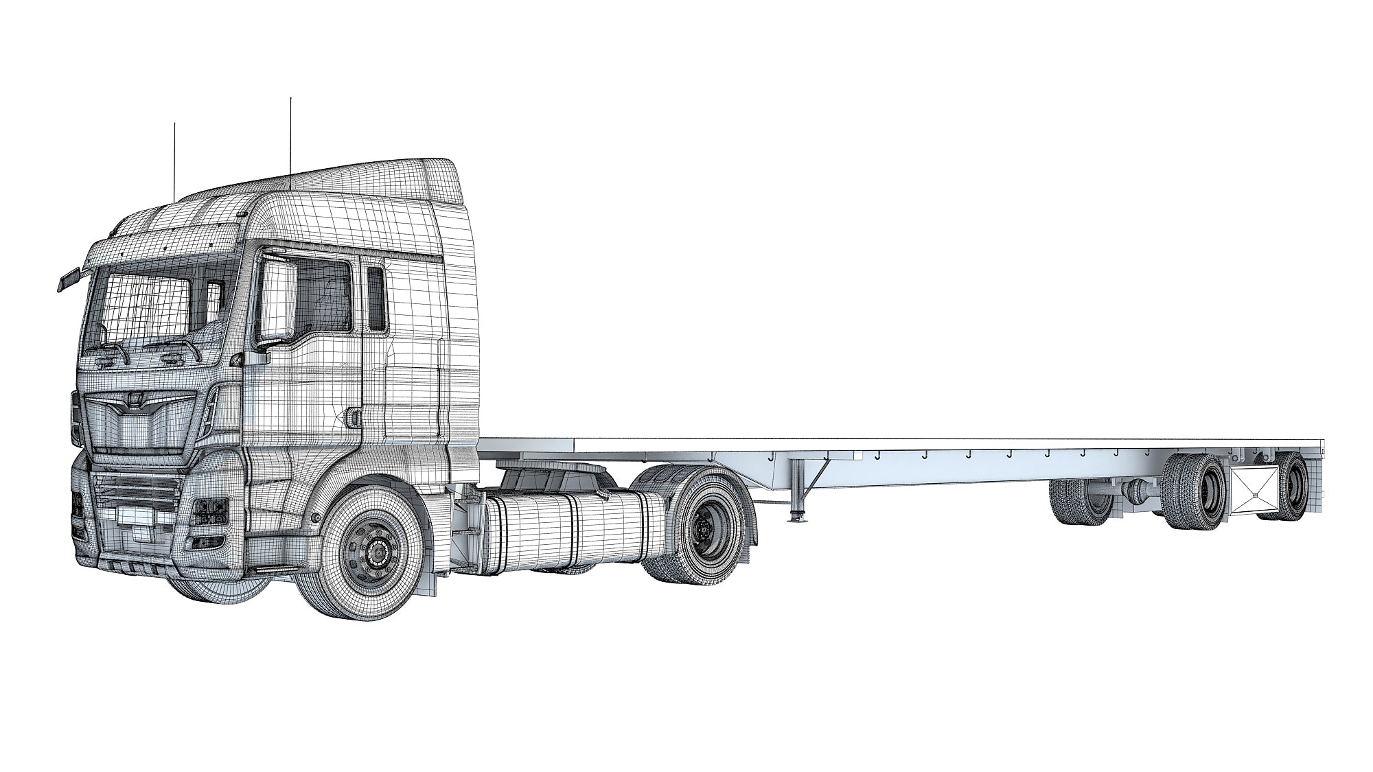 Freightliner Truck with Flatbed Trailer