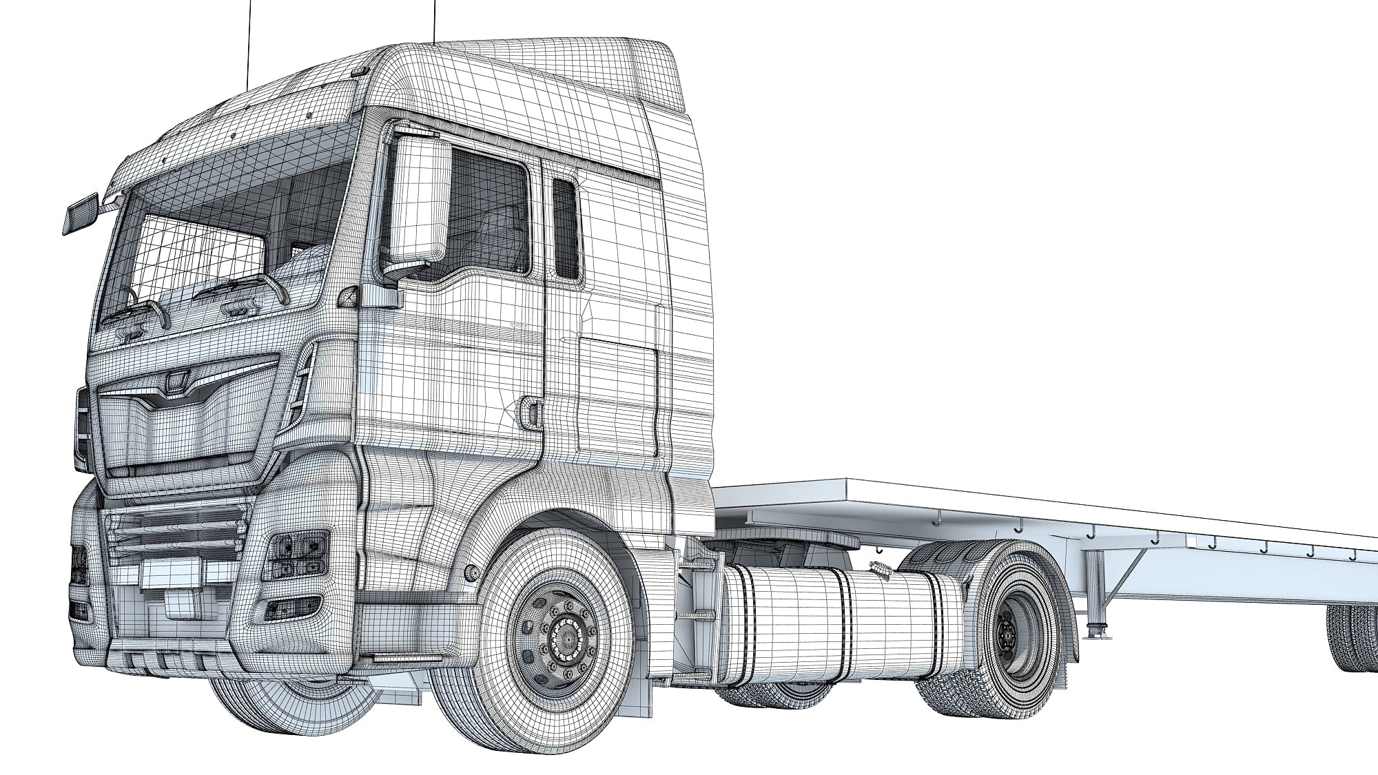 Freightliner Truck with Flatbed Trailer
