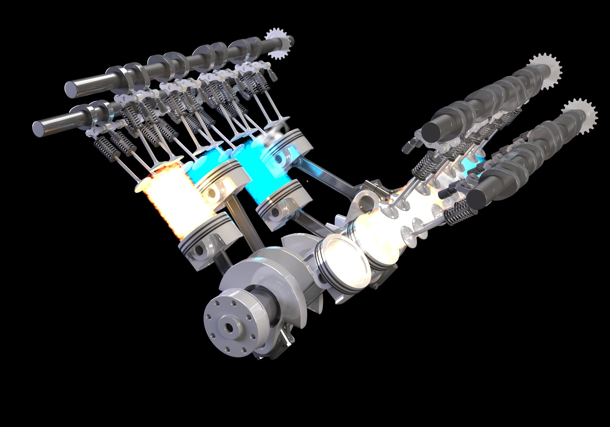 Animated V8 Engine Gasoline Ignition