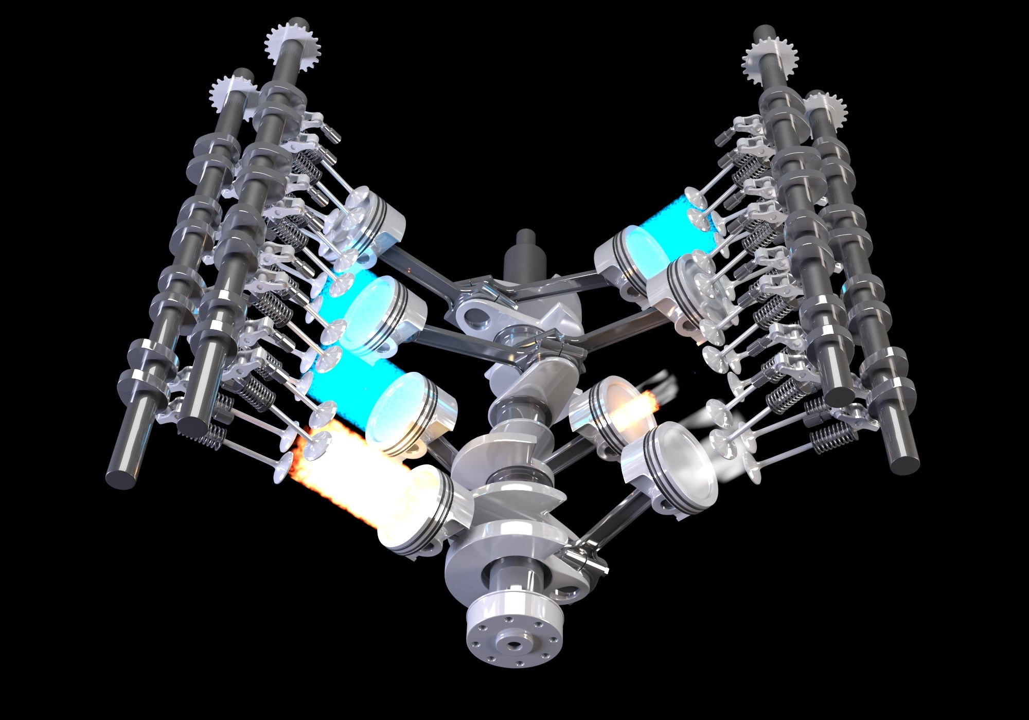 Animated V8 Engine Gasoline Ignition