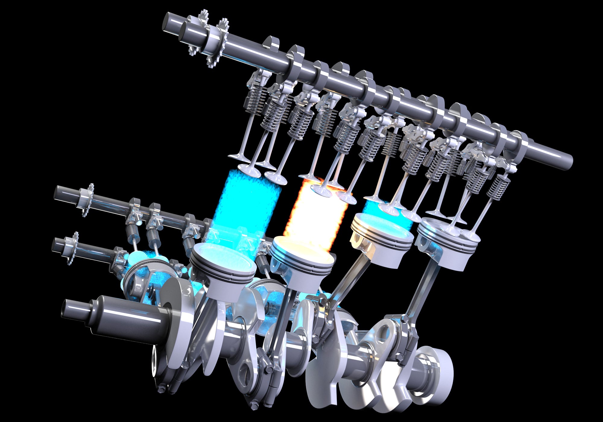 Animated V8 Engine Gasoline Ignition