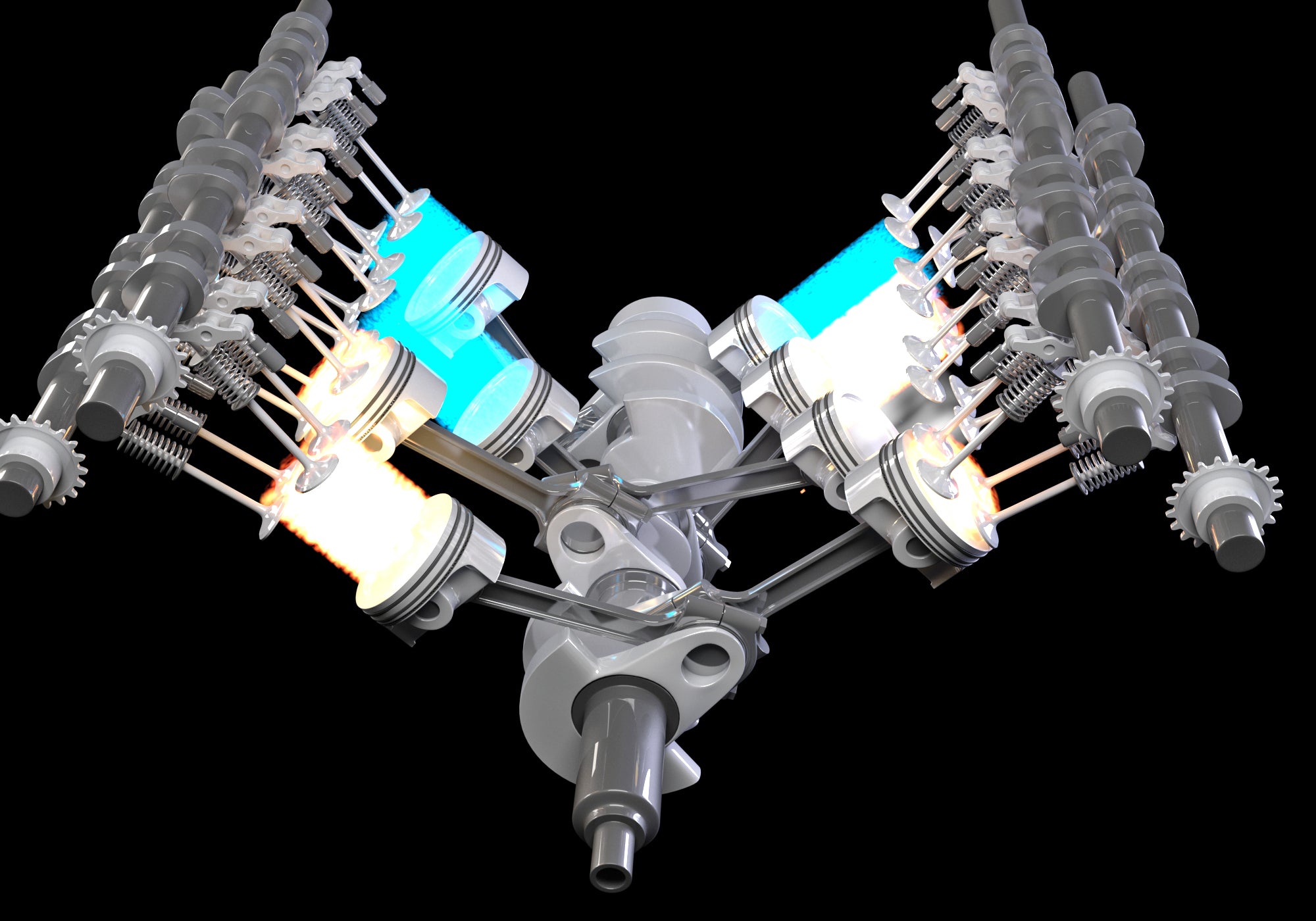 Animated V8 Engine Gasoline Ignition