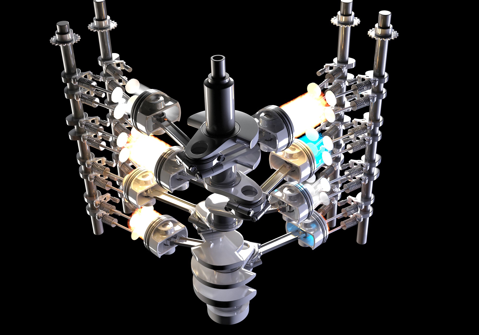 Animated V8 Engine Gasoline Ignition