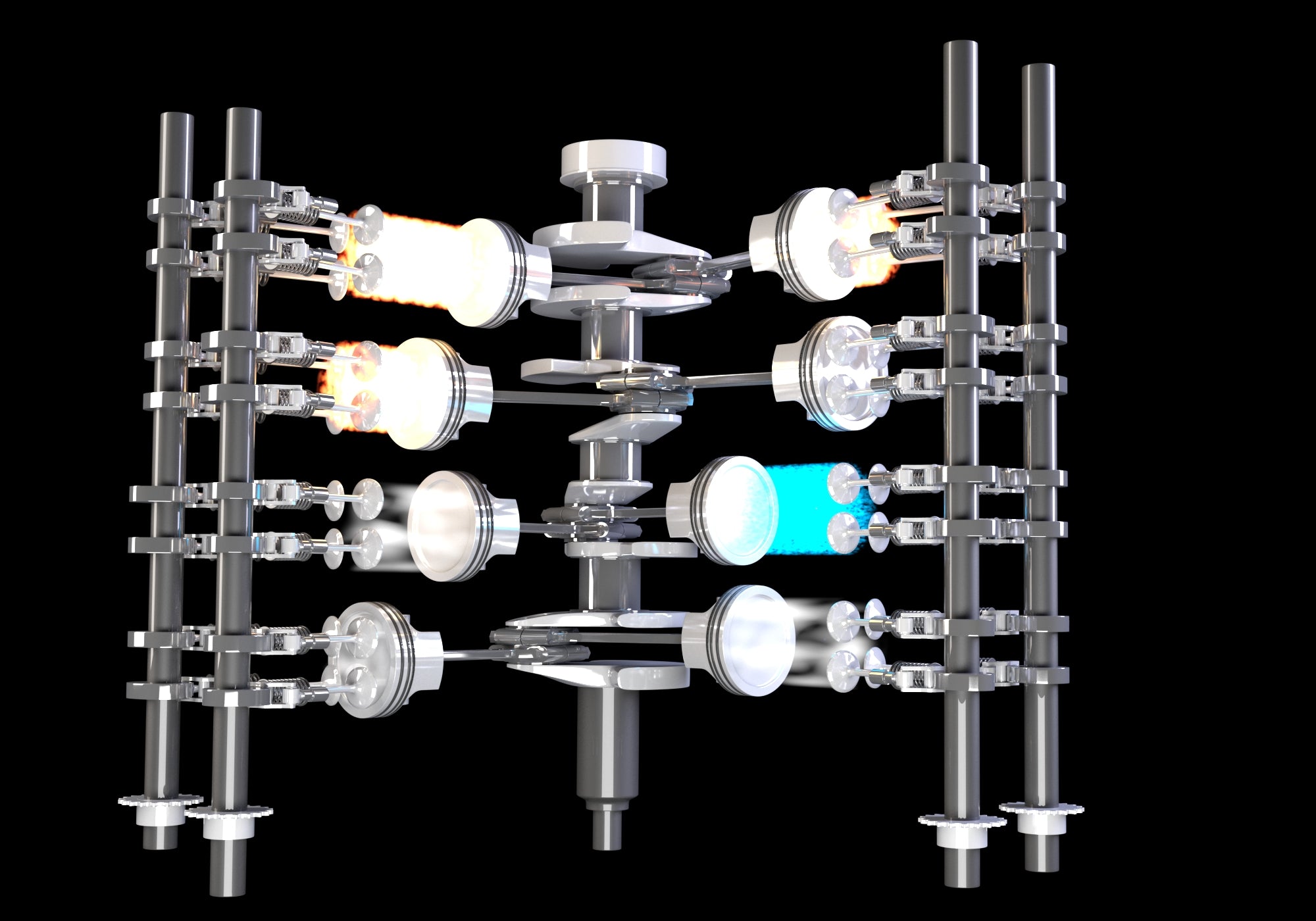 Animated V8 Engine Gasoline Ignition