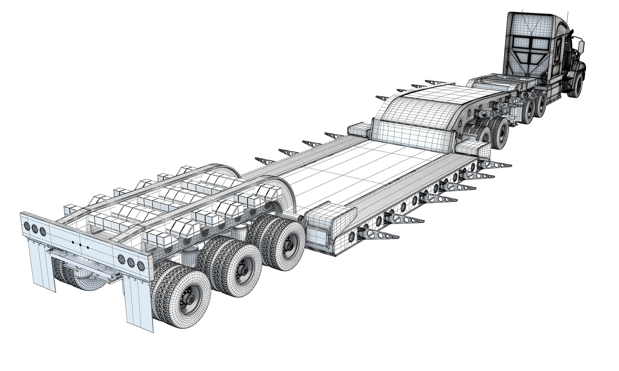 Semi Truck with Lowboy Trailer
