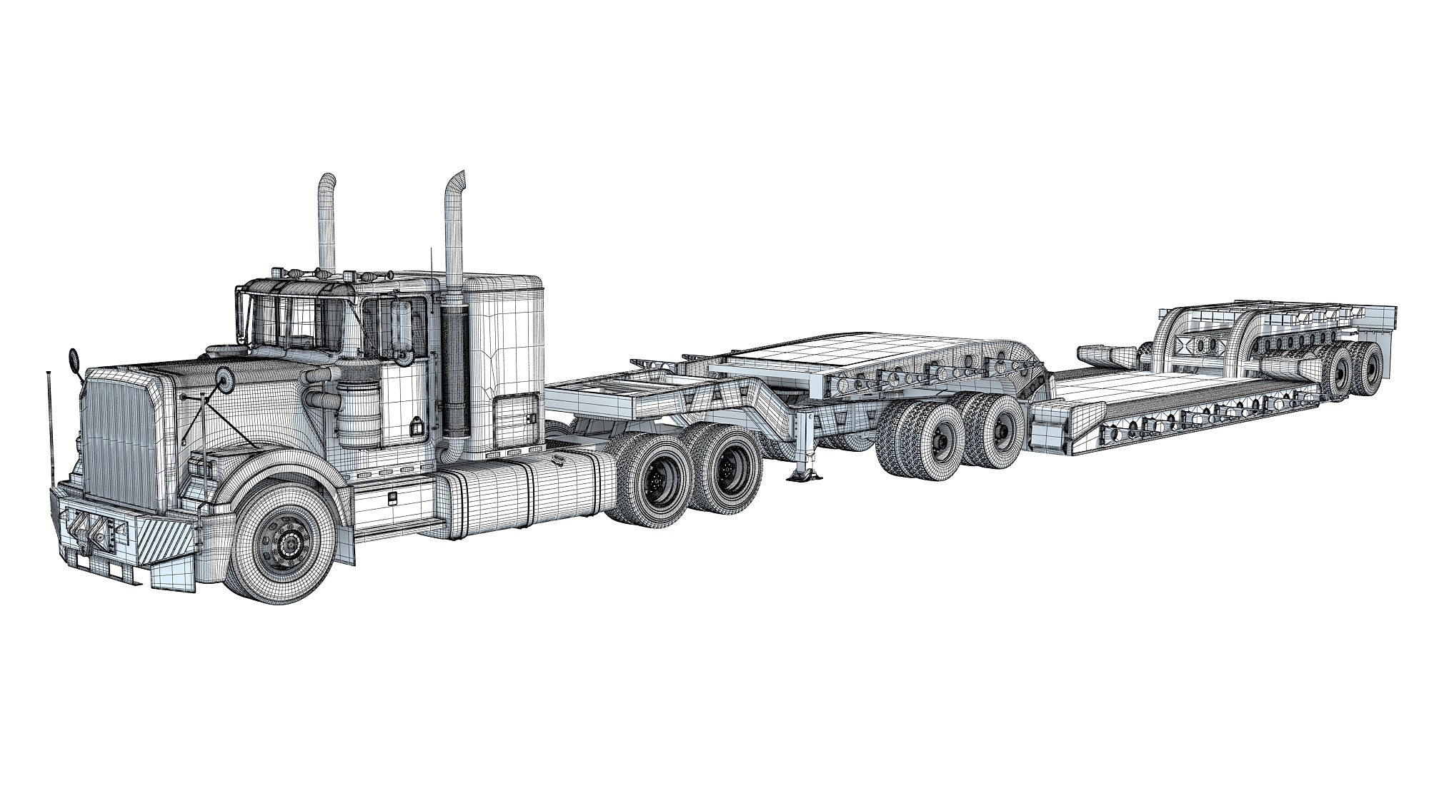 Truck with Lowboy Trailer