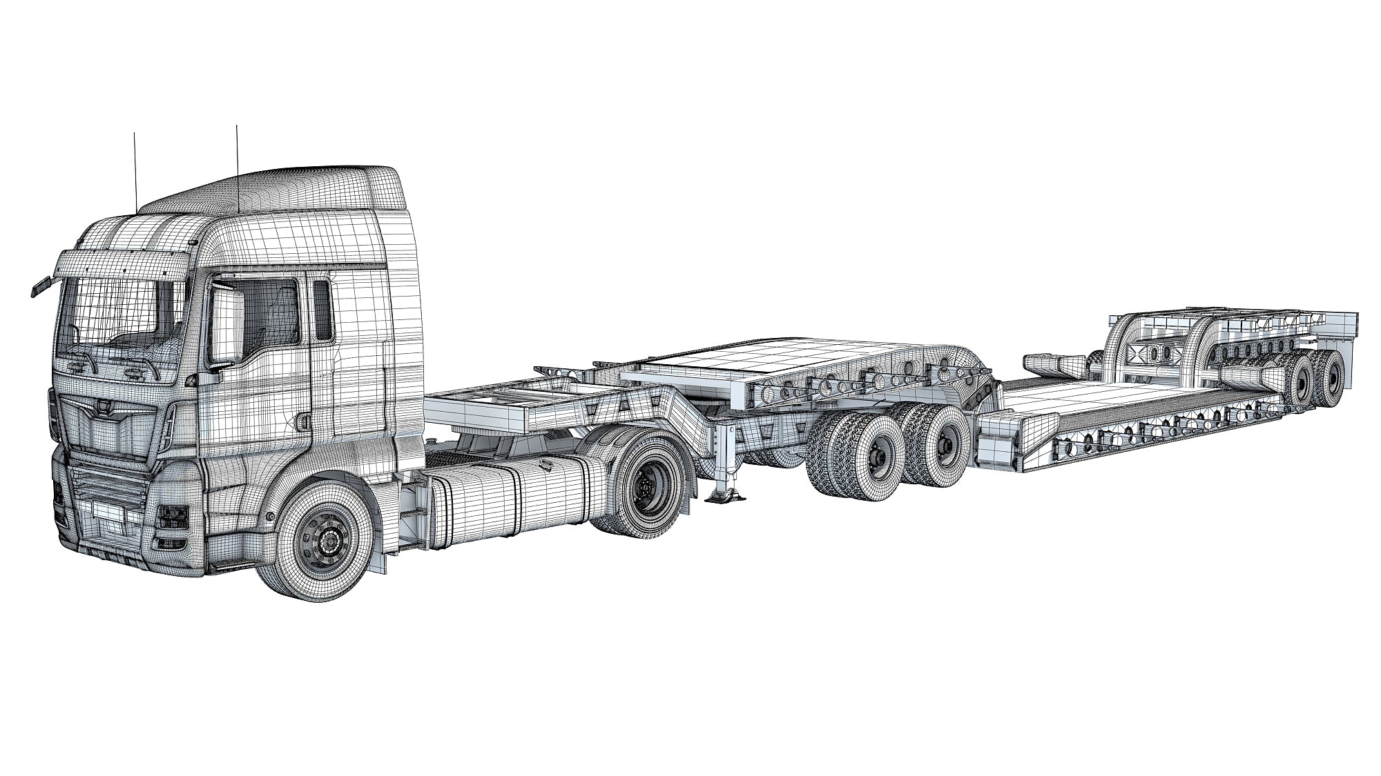 Truck with Lowboy Trailer