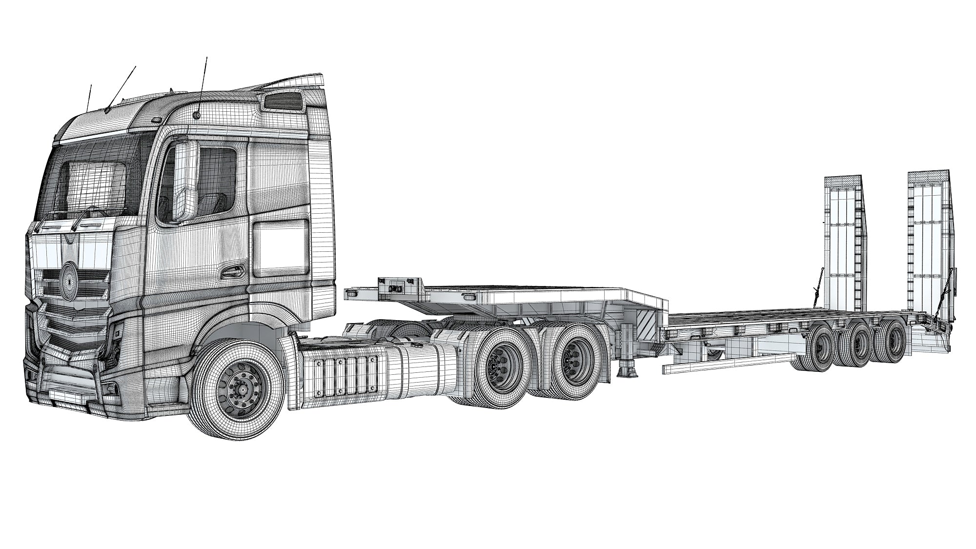 Lowboy Trailer with Semi Truck