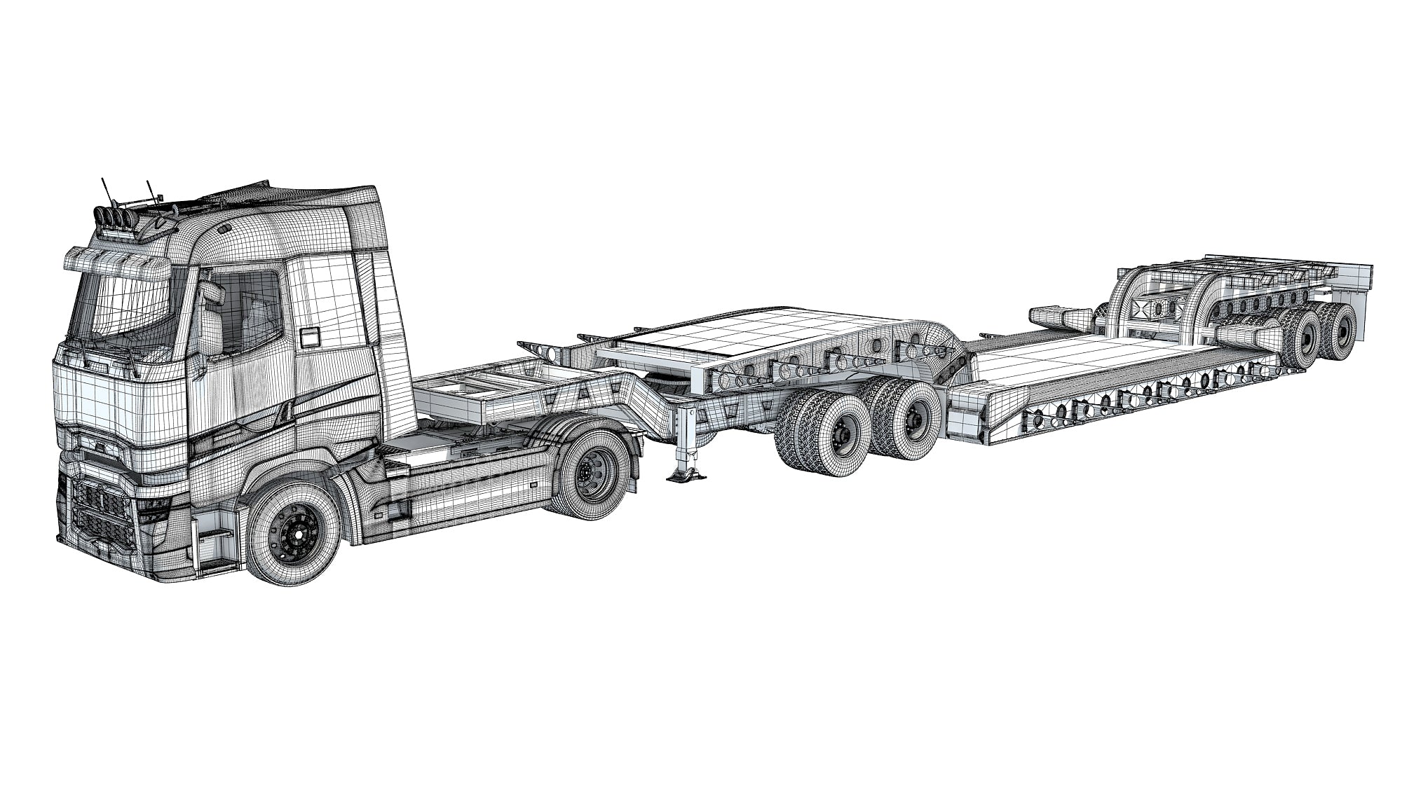 Truck with Lowboy Trailer