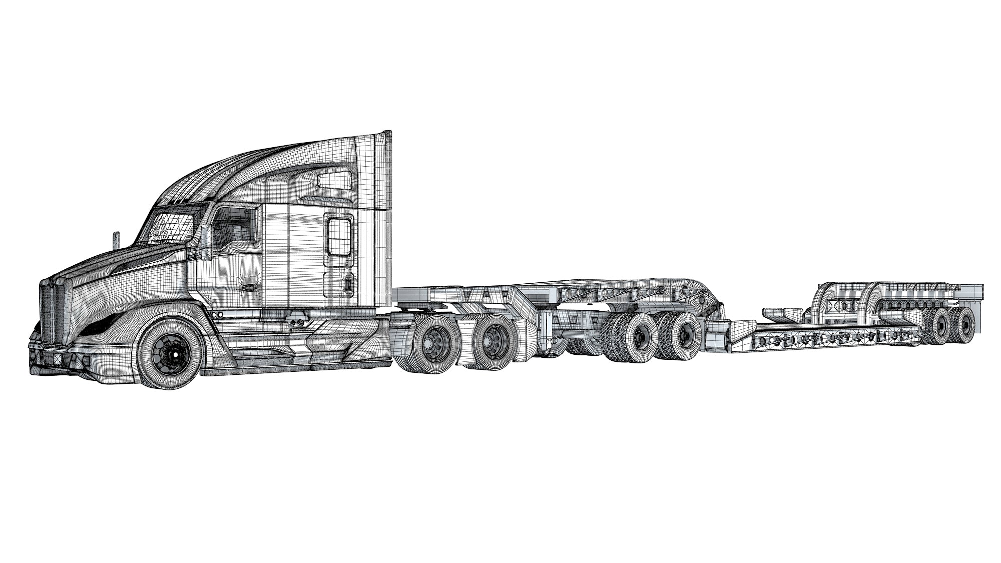Truck with Lowboy Trailer