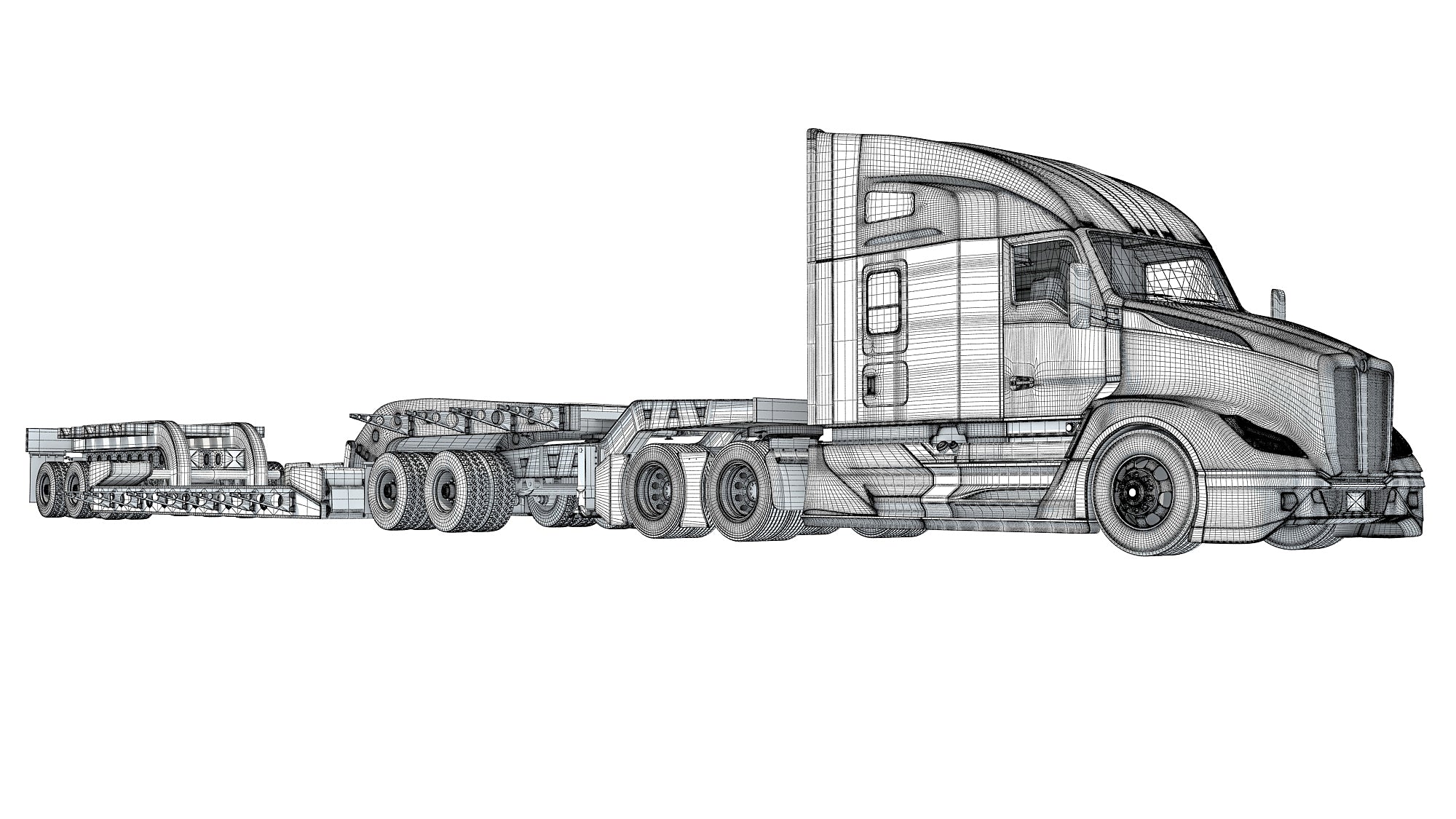 Truck with Lowboy Trailer