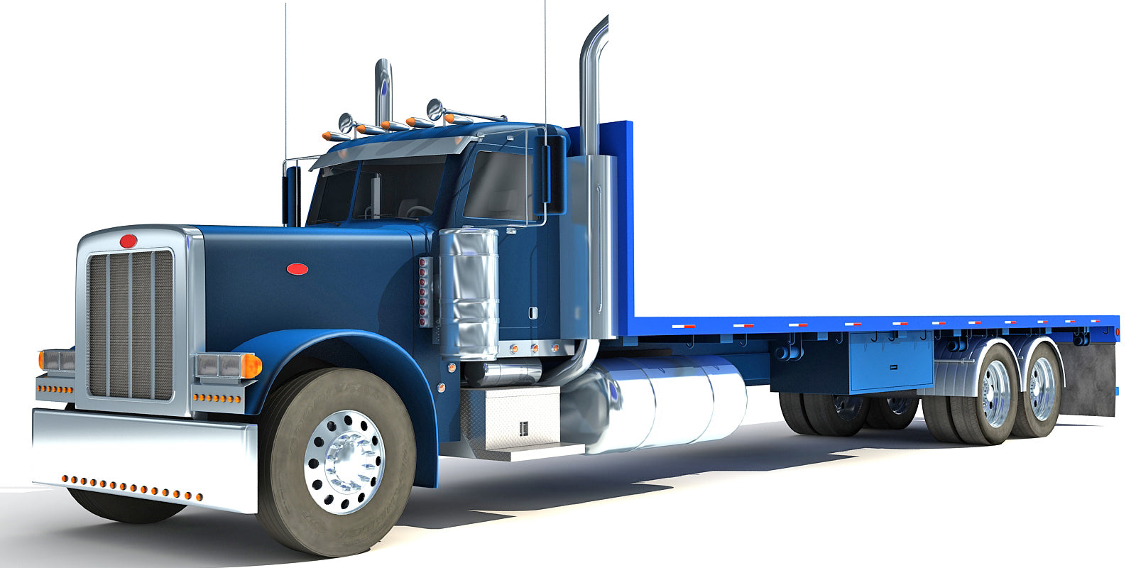 Blue Flatbed Truck 3D Model