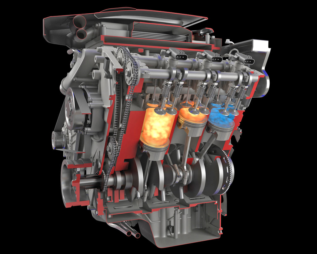 Sectioned Animated V6 Engine