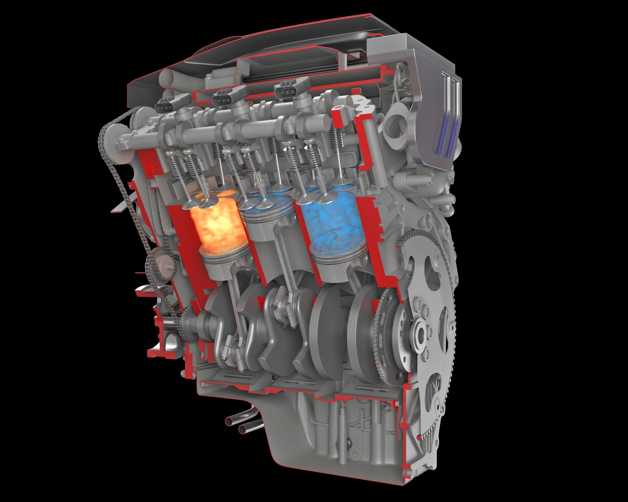 Sectioned V6 Engine with Ignition - 3D Model by 3D Horse