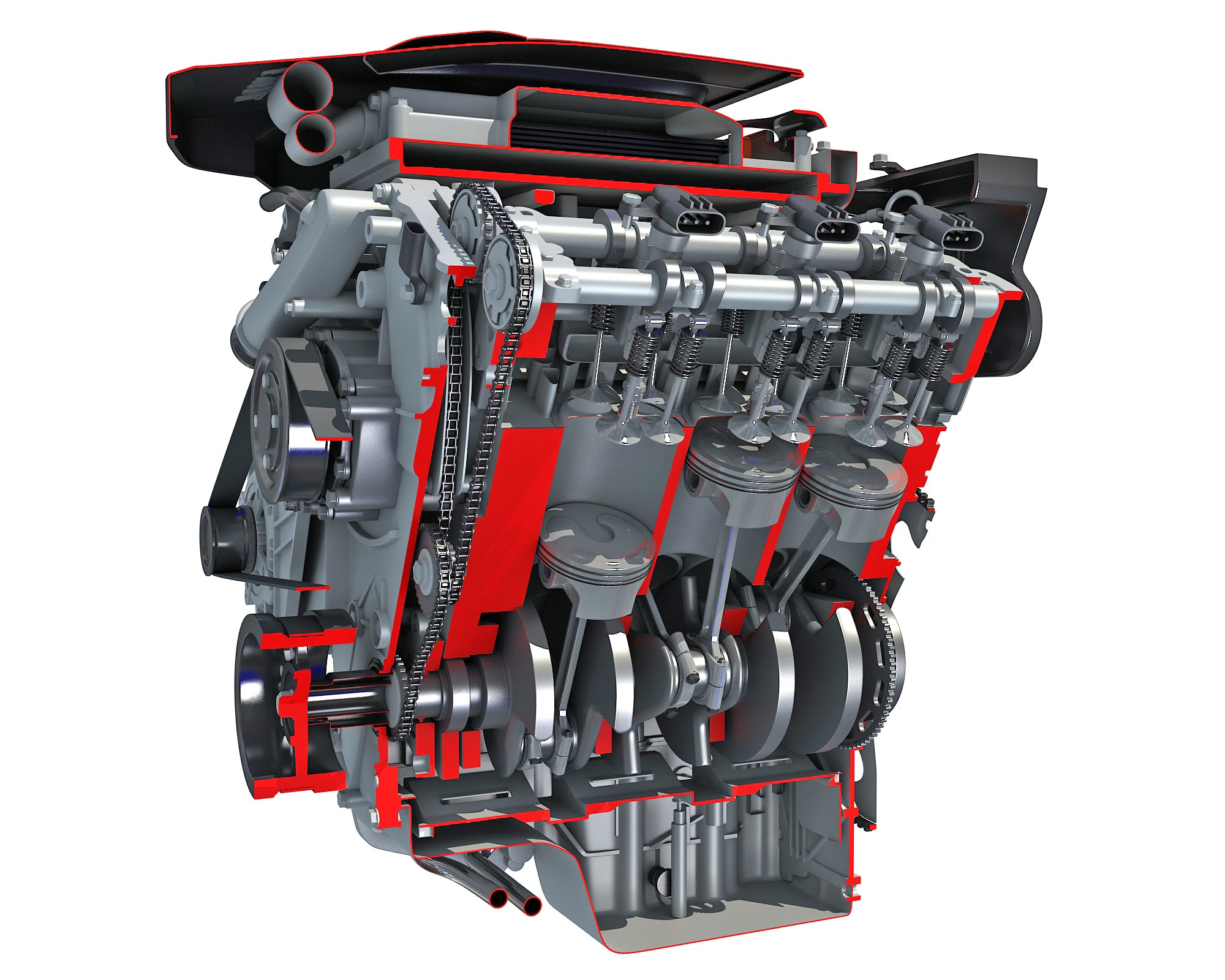 Sectioned Animated V6 Engine