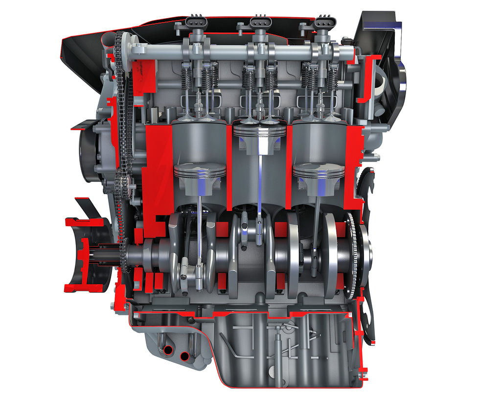 Sectioned Animated V6 Engine