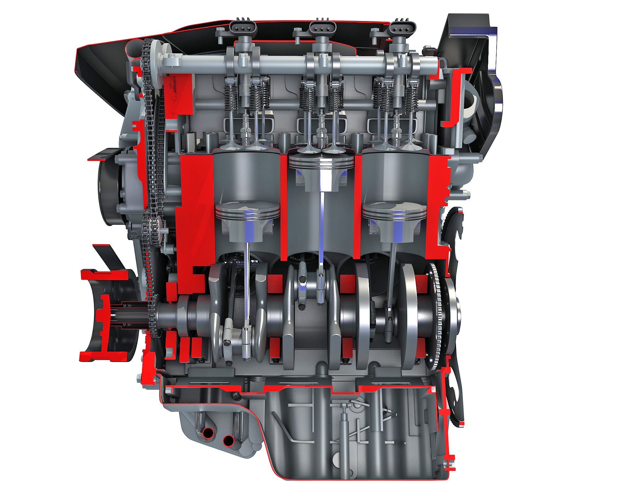 Sectioned Animated V6 Engine