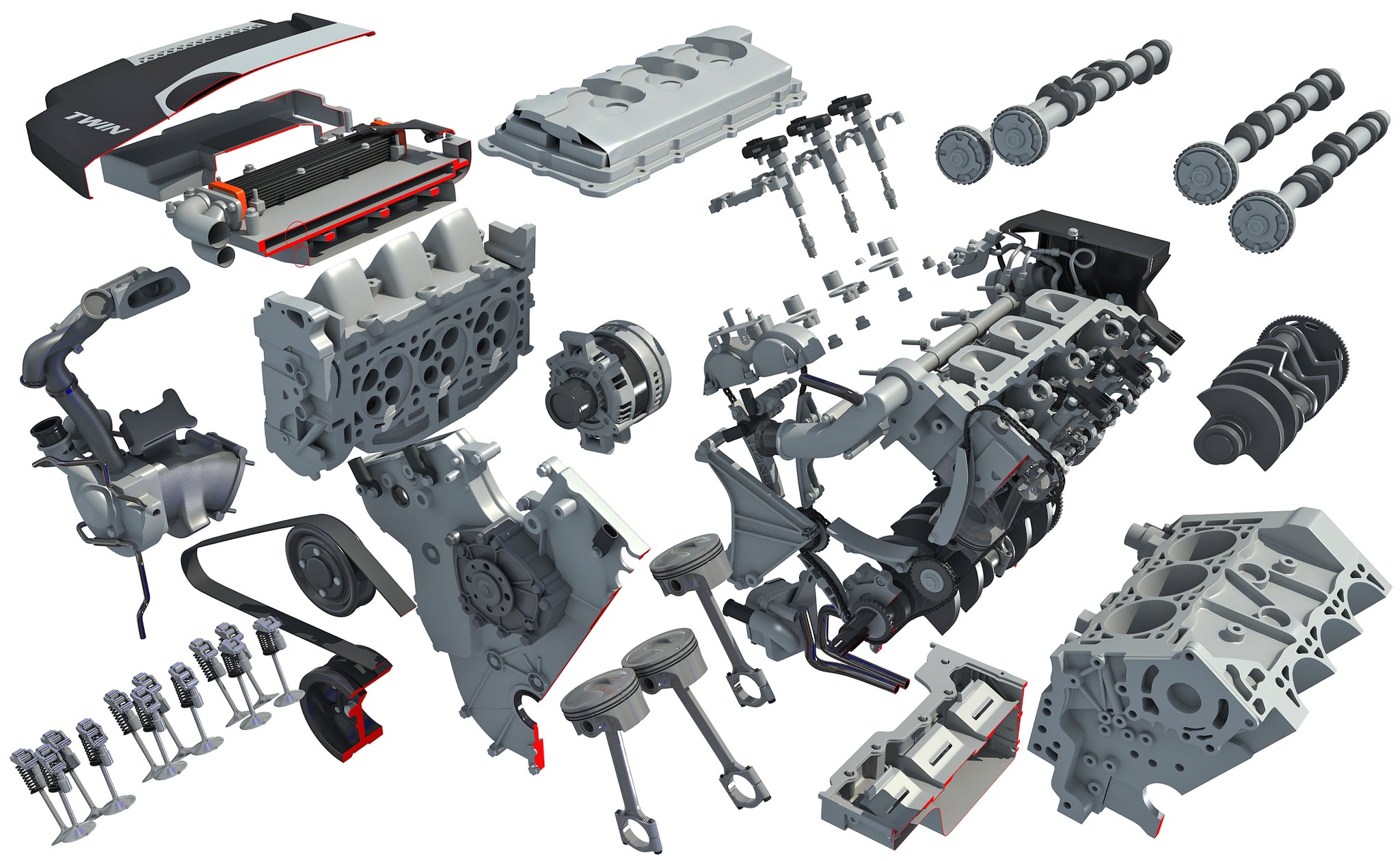 Sectioned Animated V6 Engine