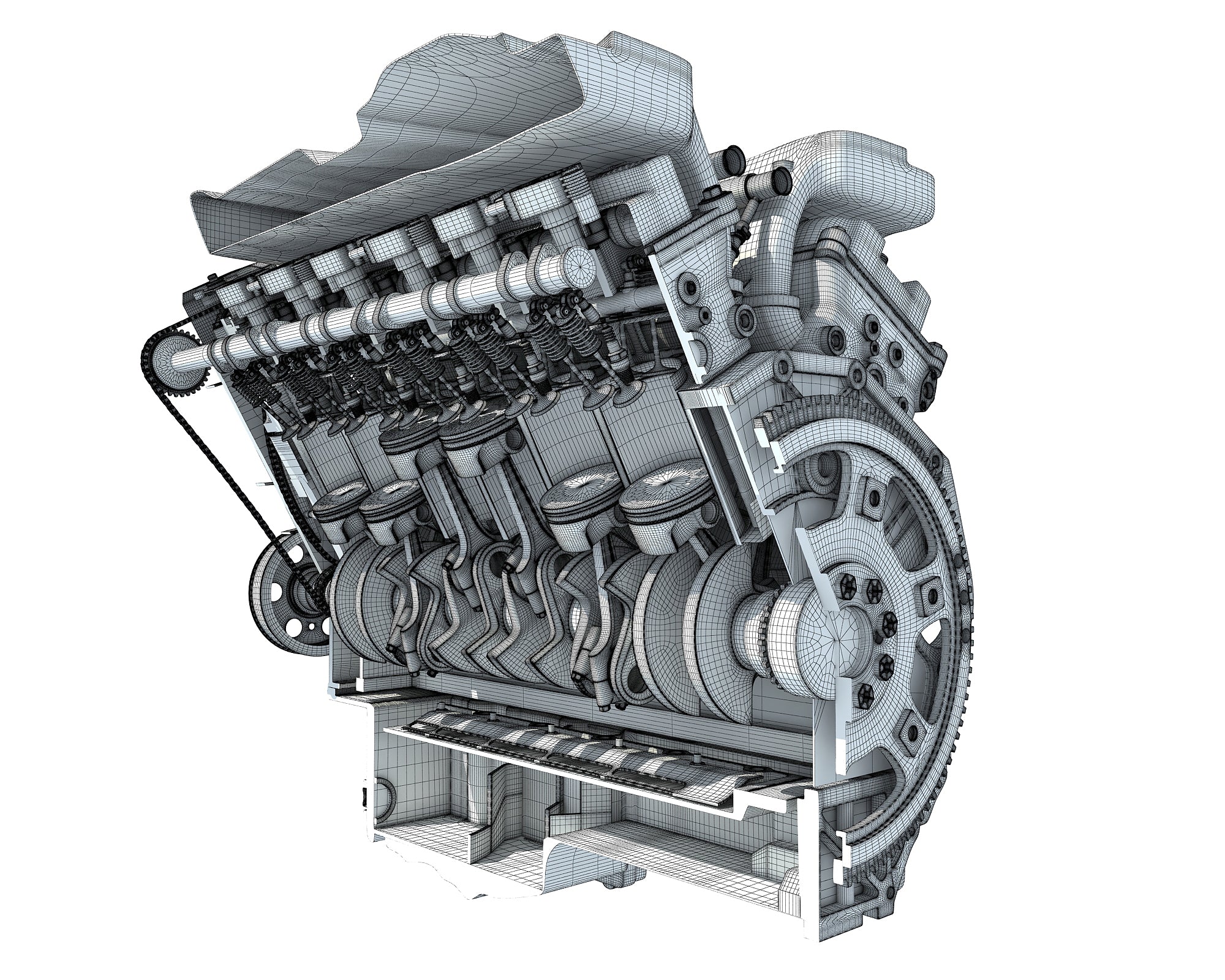 Cutaway Animated V12 Engine 3D Model