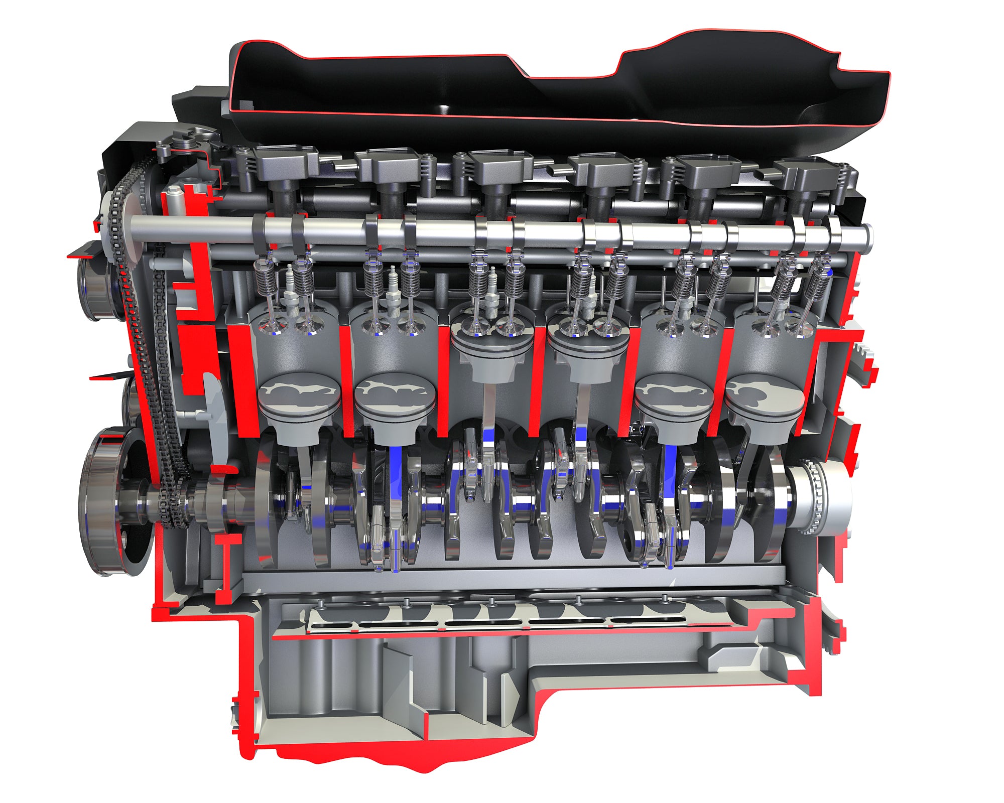 Cutaway Animated V12 Engine 3D Model