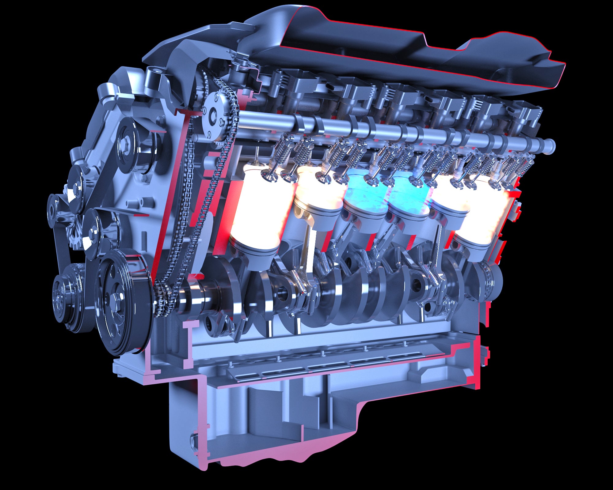 Cutaway Animated V12 Engine