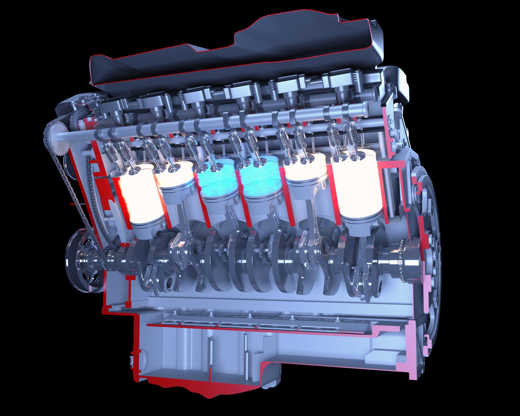 Cutaway Animated V12 Engine