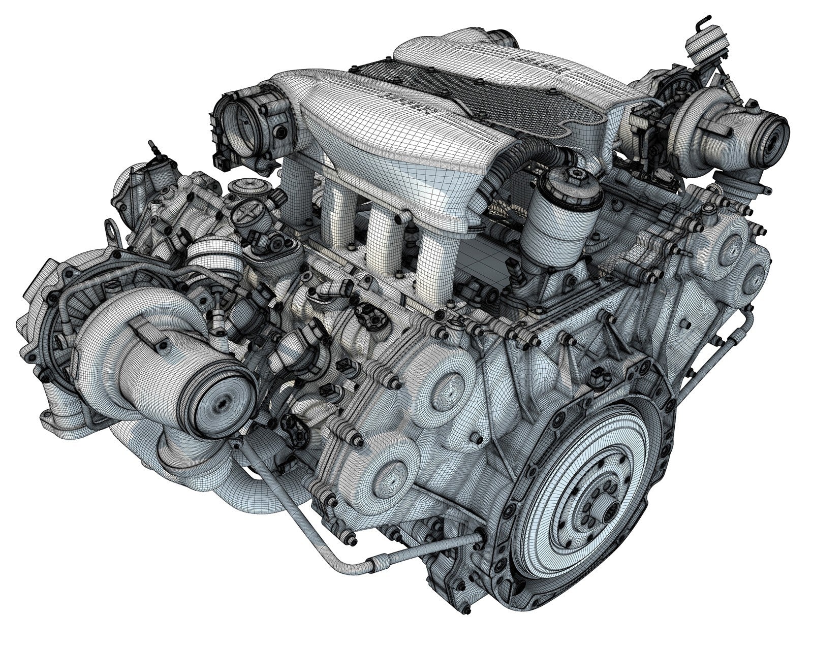 3D Ferrari Turbocharged Engine Model