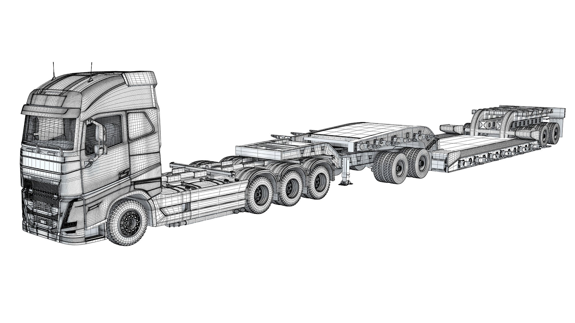 Truck with Lowboy Trailer