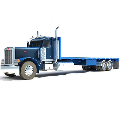 Blue Flatbed Truck 3D Model