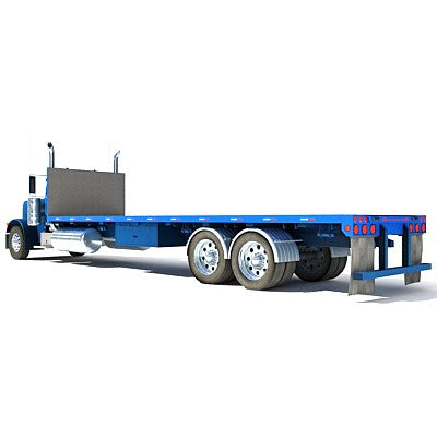 Blue Flatbed Truck 3D Model