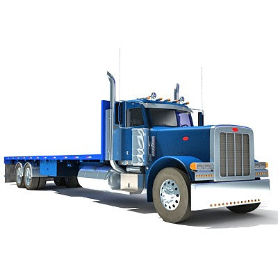 Blue Flatbed Truck 3D Model