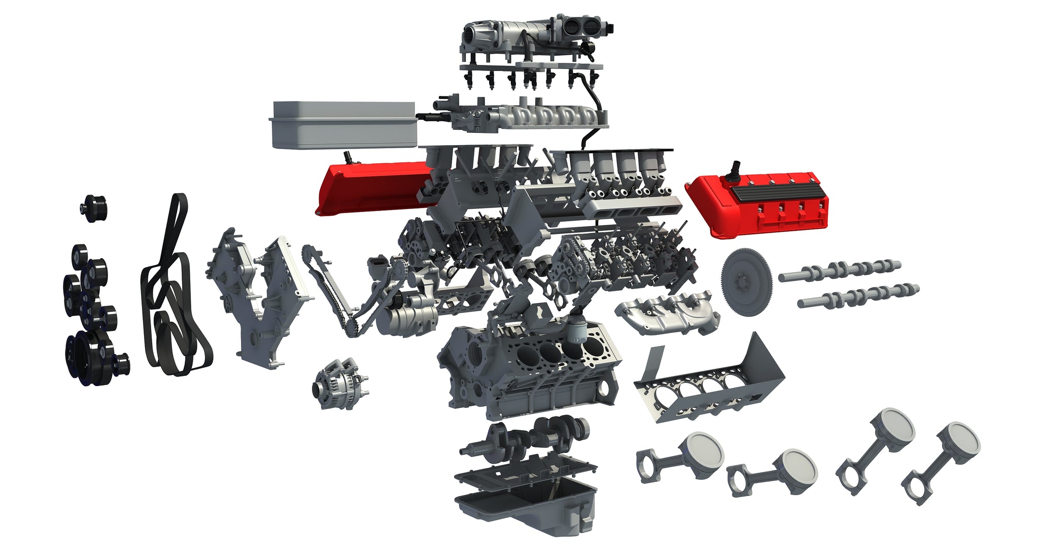 V8 Engine with Interior Parts
